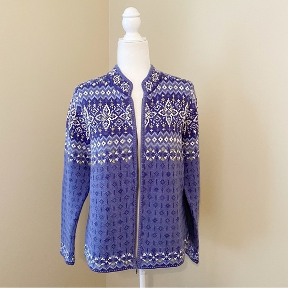 Nomadic Traders Zip Front Blue and White Cardigan -Large - Picture 7 of 11